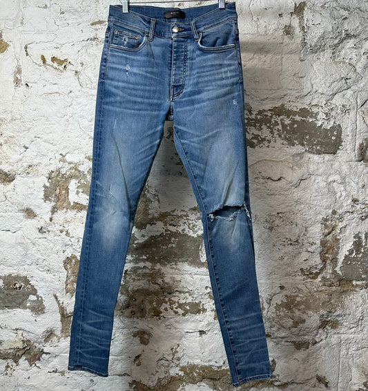 Amiri Knee Hole Plain Blue Denim Jeans Sz 31
