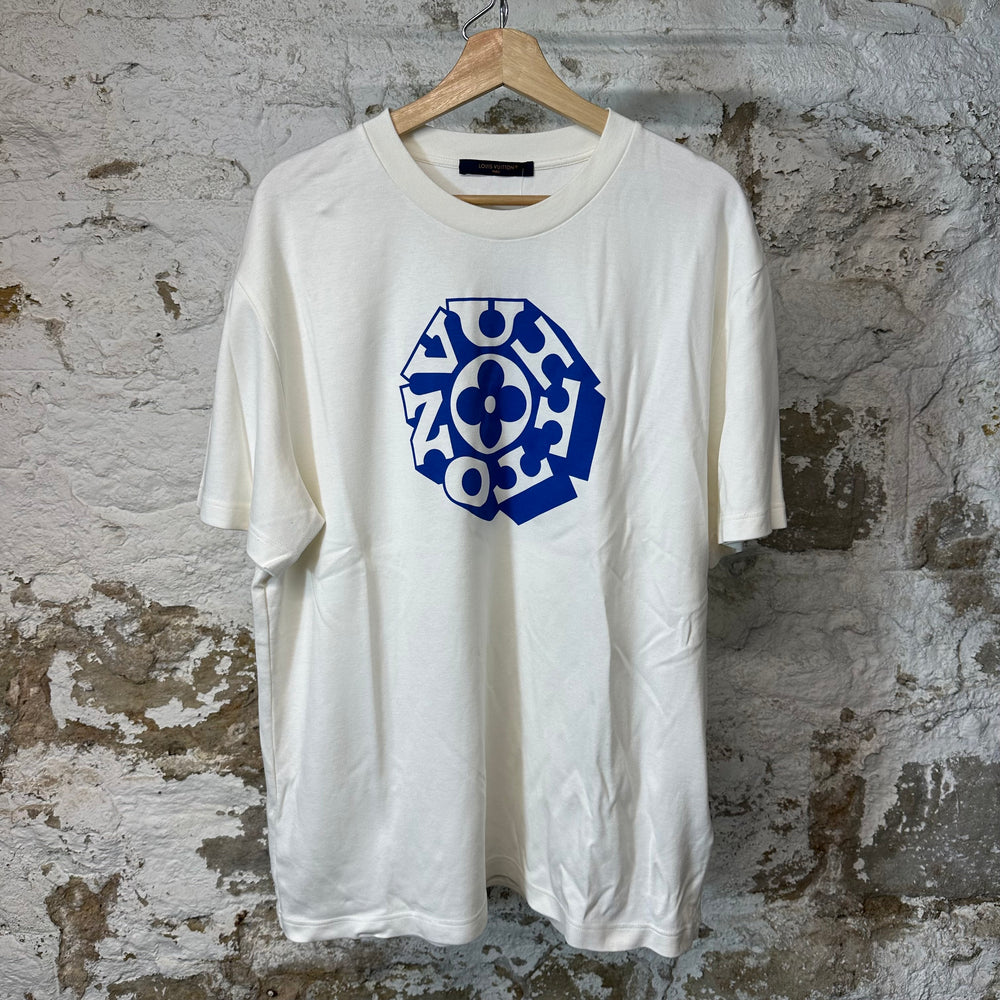 Louis Vuitton Blue Printed Signature White T-Shirt Sz XXL