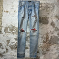 Amiri MX1 Red Navy Patch Blue Denim Jeans Sz 32