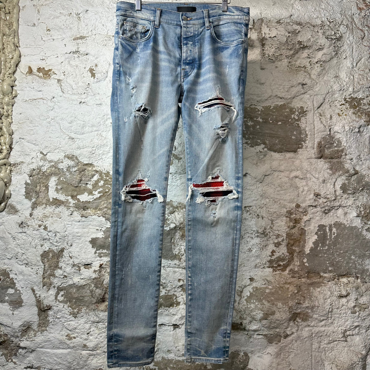 Amiri MX1 Red Navy Patch Blue Denim Jeans Sz 32