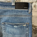 Amiri Distressed Side Spell Blue Denim Jeans Sz 36