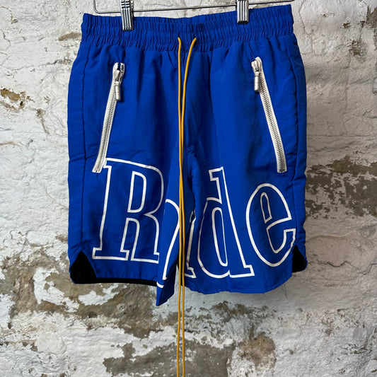 Rhude Blue White Logo Shorts
