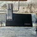 Amiri MX1 Black Leather Washed Blue Denim Jeans Sz 36
