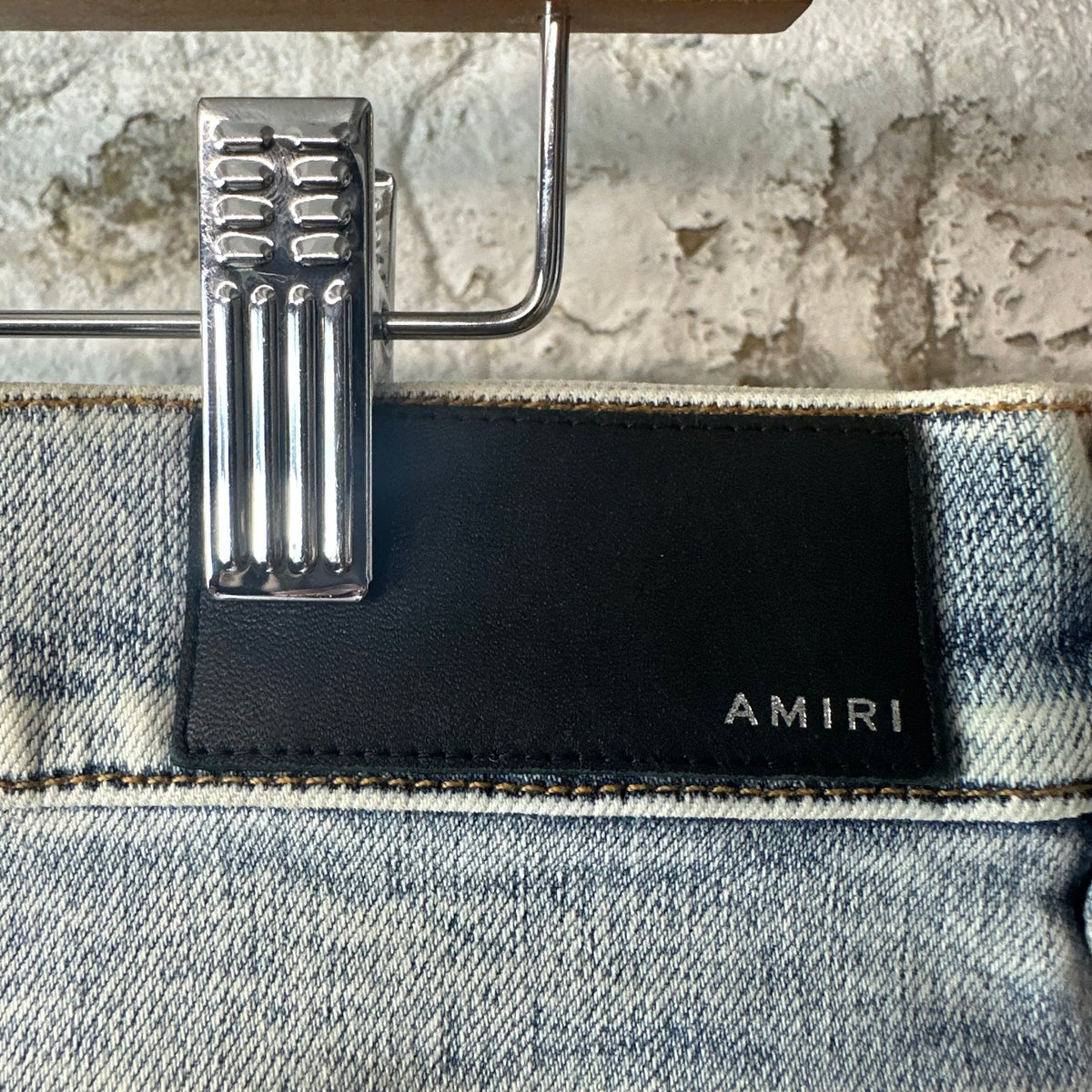 Amiri MX1 Black Leather Washed Blue Denim Jeans Sz 36