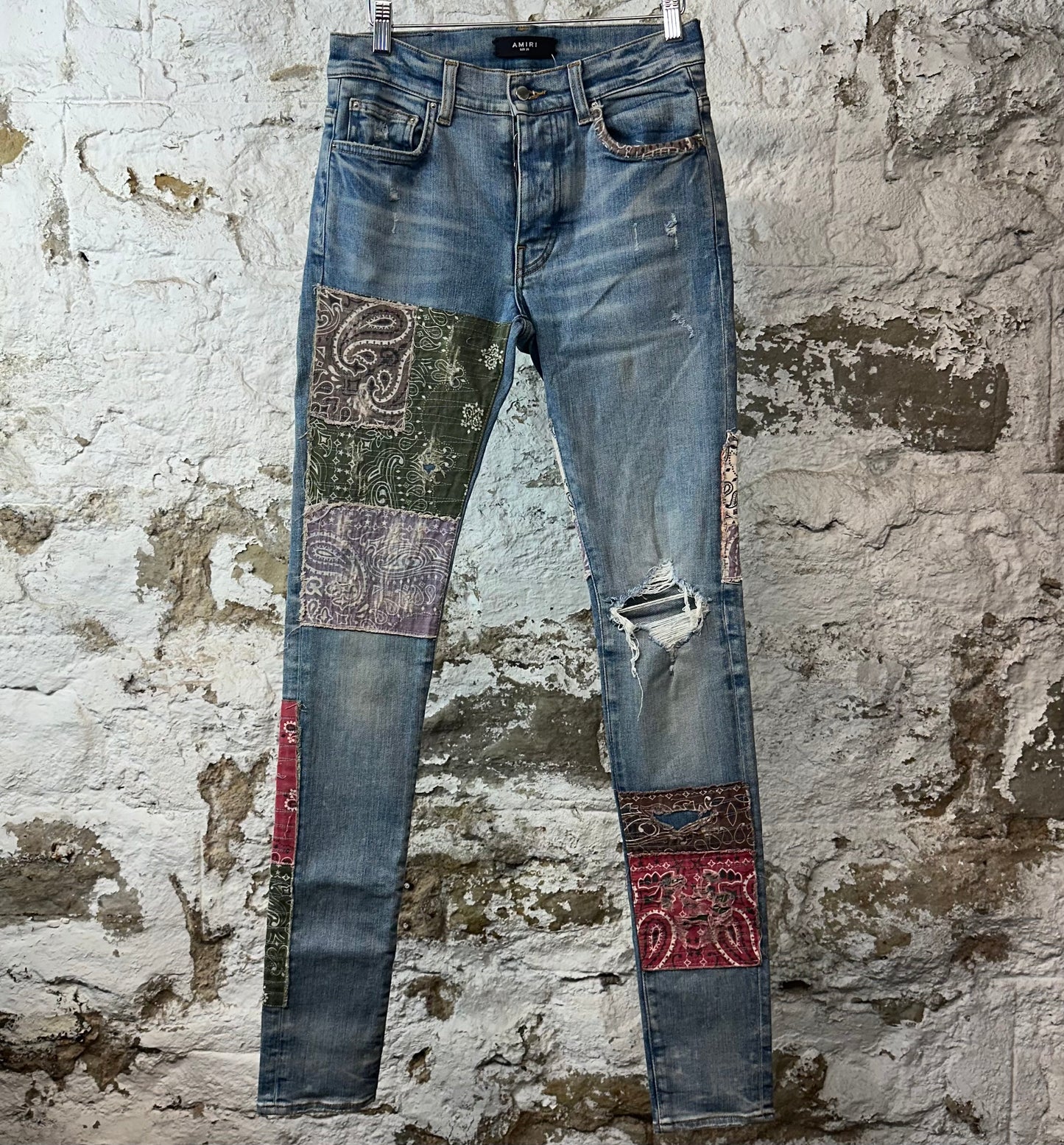 Amiri Multicolor Paisley Patch Blue Denim Jeans Sz 28