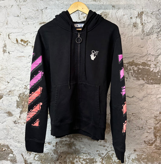 Off White Sleeve Gradient Zip Up Hoodie Black Sz L