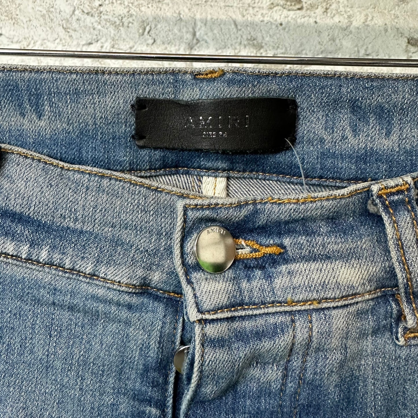 Amiri MX1 Pink Suede Blue Denim Jeans Sz 34