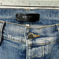 Amiri Brown Leather Spell Blue Denim Jeans Sz 32