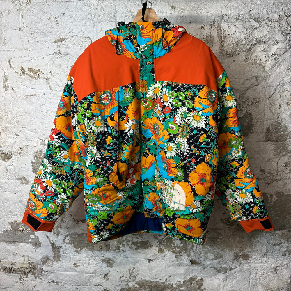 Gucci TNF Padded Floral Multicolor Orange Puffer Jacket Sz L