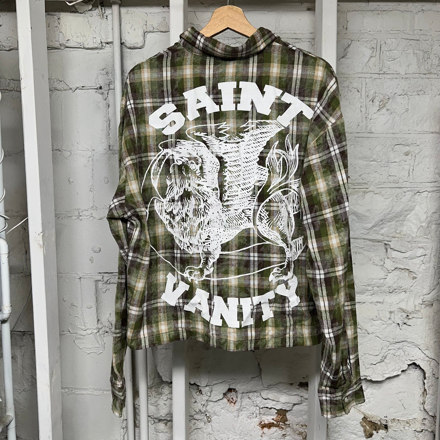 Saint Vanity Green Brown Plaid Flannel Sz S