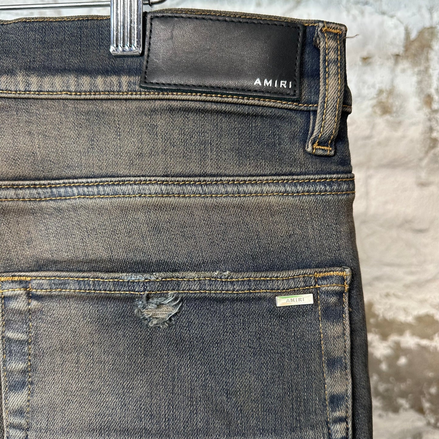 Amiri MX1 Plaid Dirty Blue Denim Jeans Sz 34
