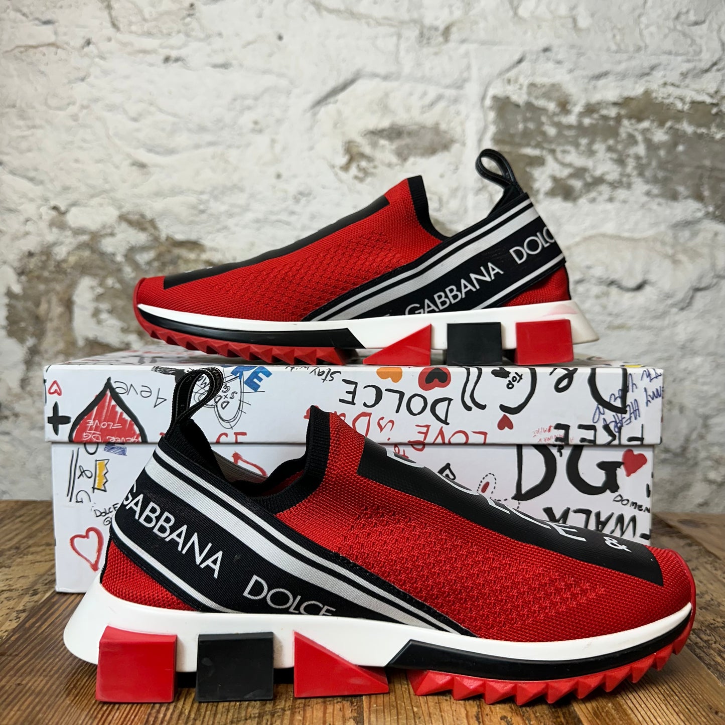 Dolce Gabbana Red White Black Sorrento Sneaker Sz 8 (41)
