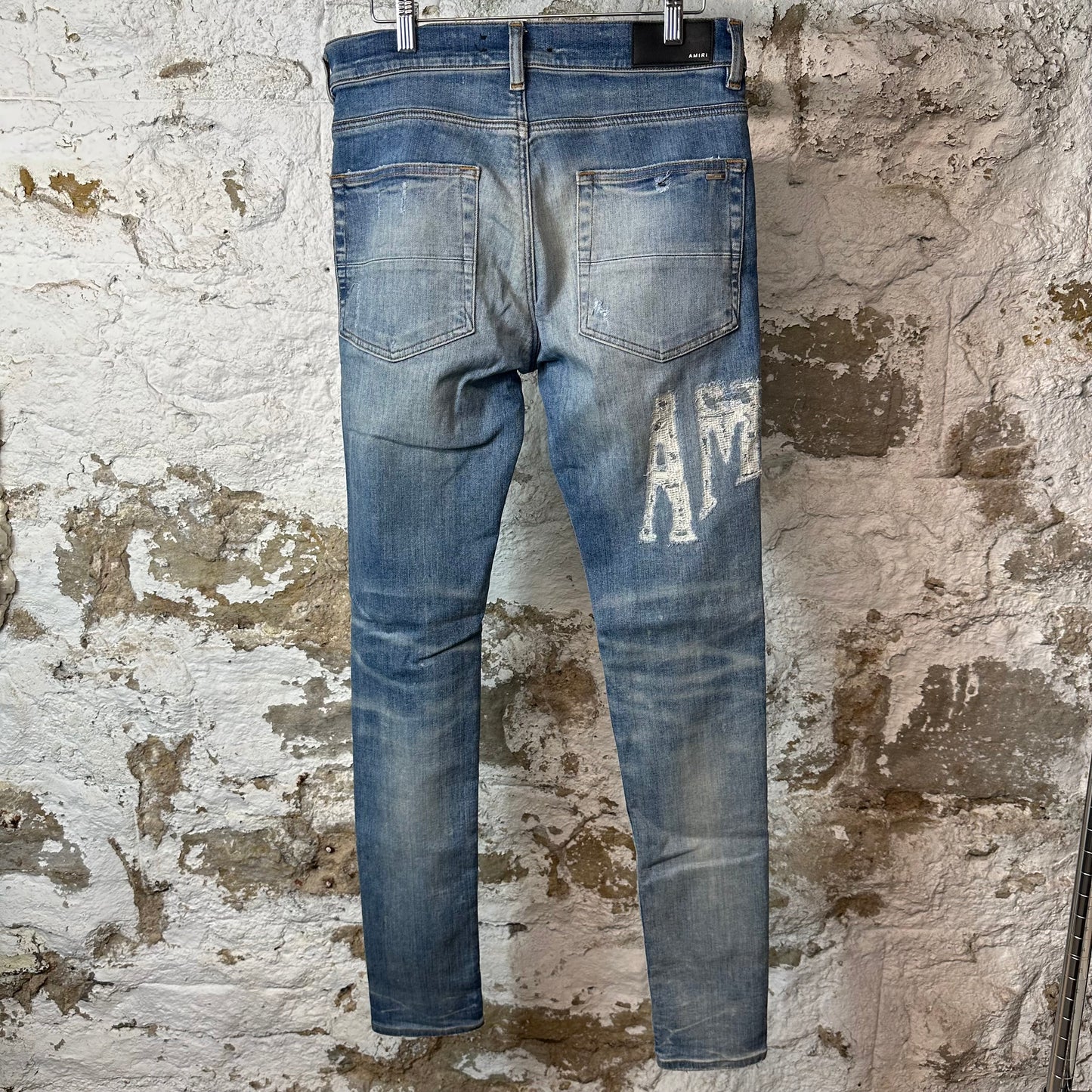Amiri Distressed Side Spell Blue Denim Jeans Sz 31