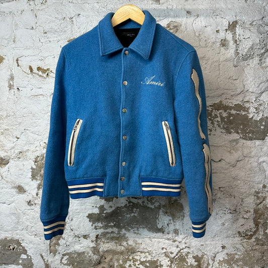 Amiri Cream Bone Blue Wool Varsity Jacket Sz M