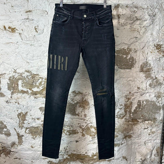Amiri MX1 Camo Spell Black Denim Jeans Sz 30