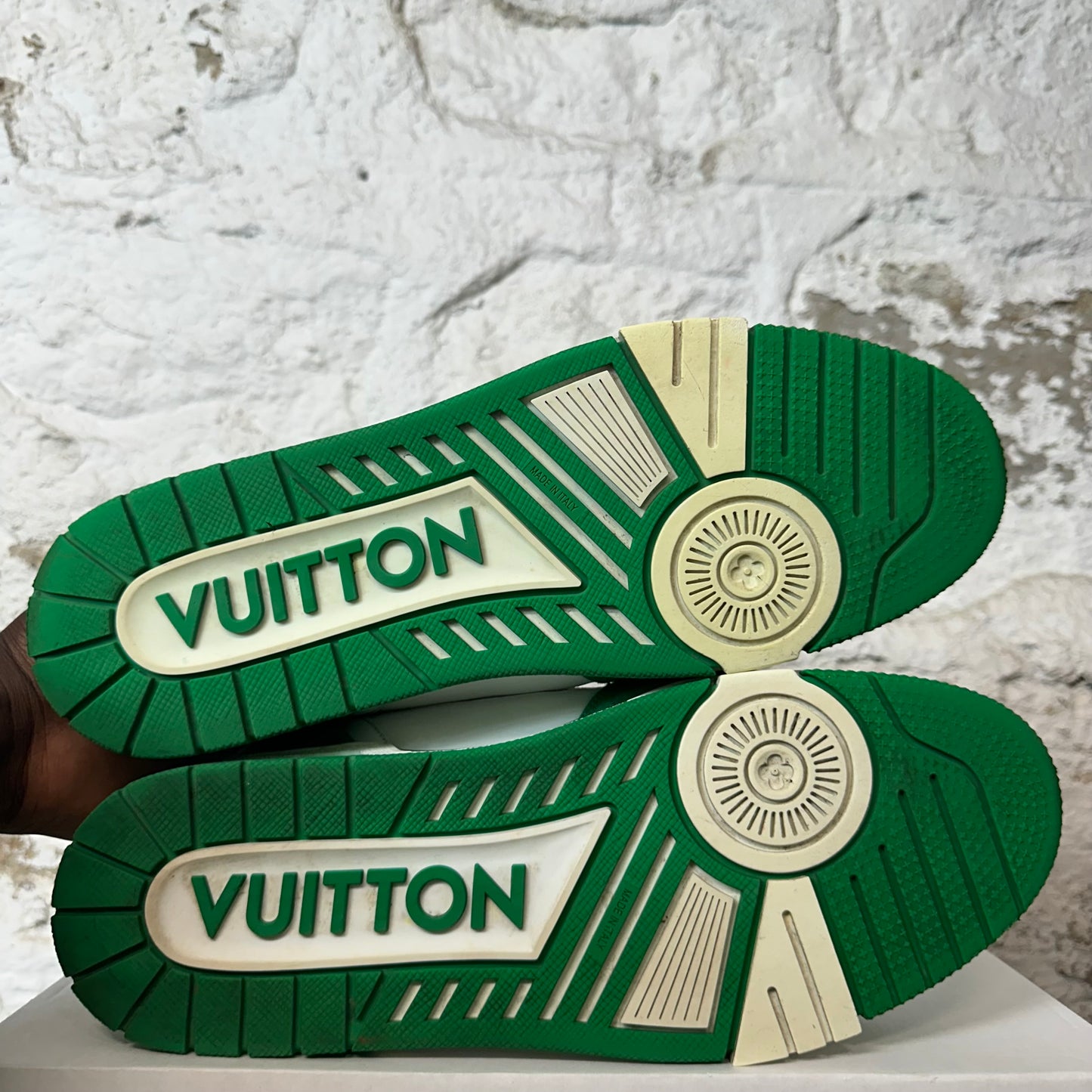 Louis Vuitton Green White Strap Trainer Sneaker Sz 11.5 (10LV) No Box