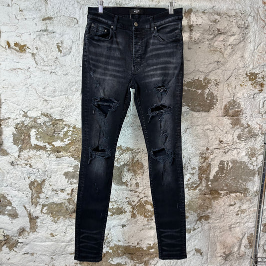 Amiri Plain Faded Black Distressed Denim Jeans Sz 32