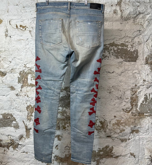 Amiri Red Bones Blue Denim Jeans Sz 38