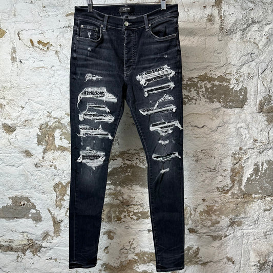Amiri MX1 Black Paisley Grey Denim Jeans Sz 31