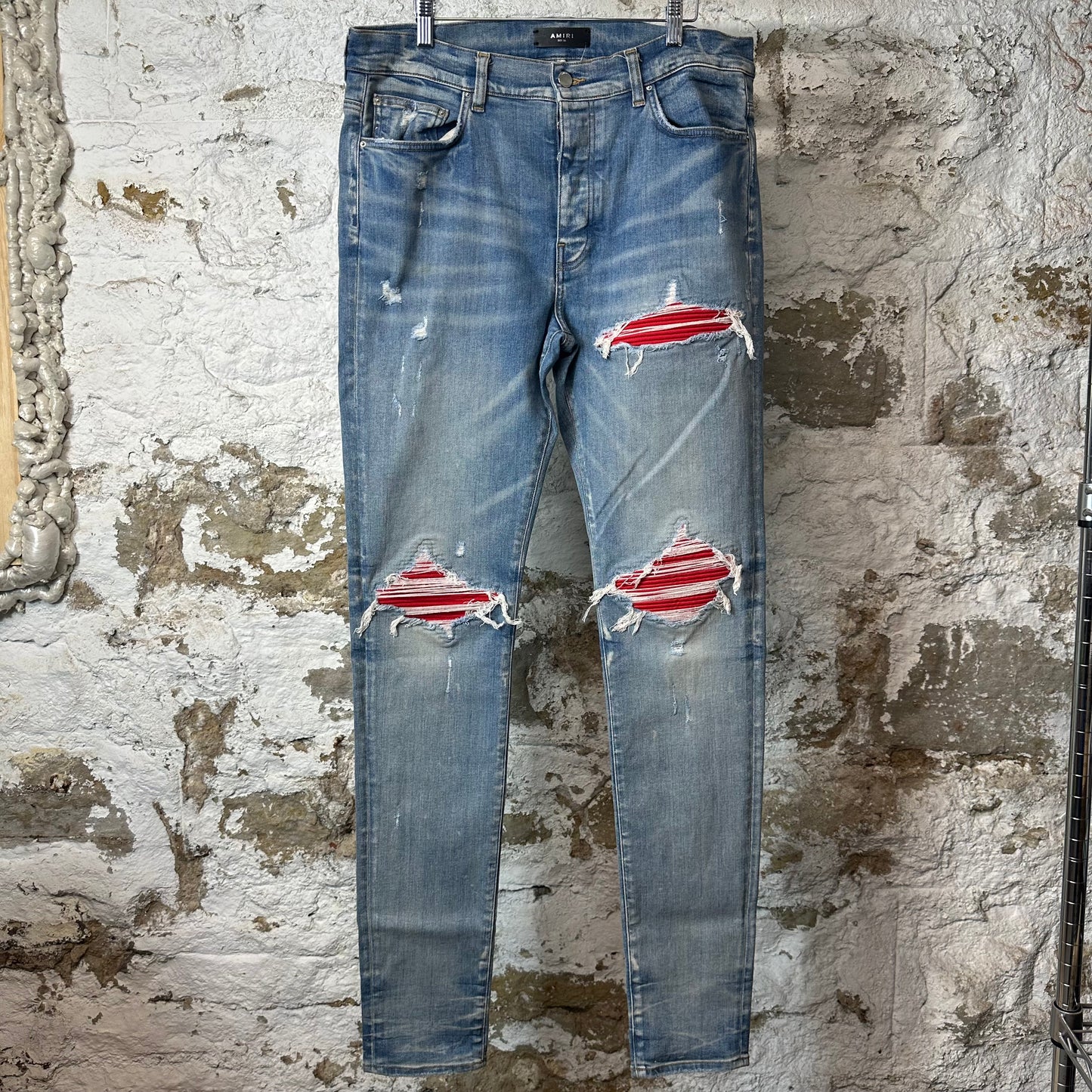 Amiri MX1 Red Suede Blue Denim Jeans Sz 36