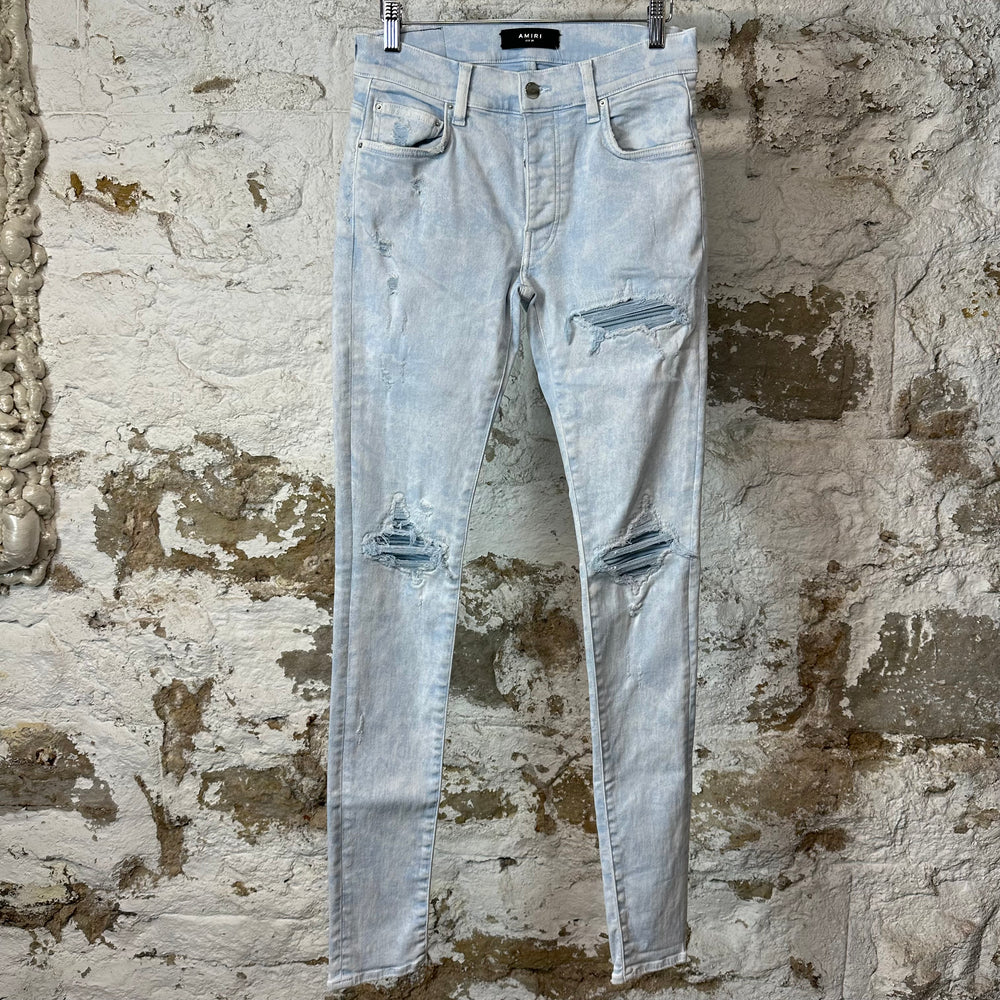 Amiri MX1 Blue Leather Mineral Wash Denim Jeans Sz 28