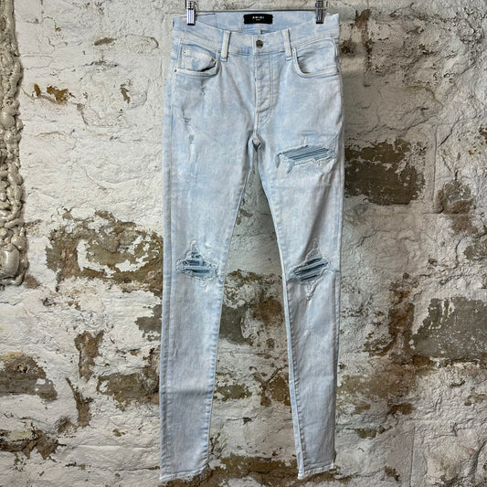 Amiri MX1 Blue Leather Mineral Wash Denim Jeans Sz 28