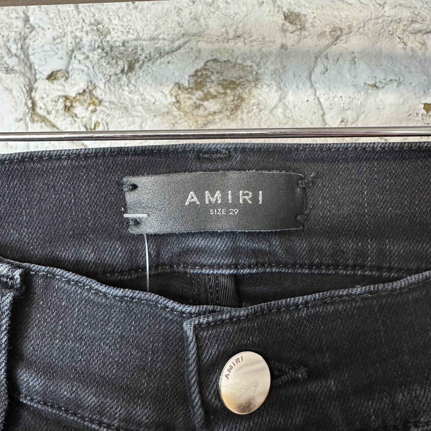 Amiri MX1 Camo Patch Black Denim Jeans Sz 29