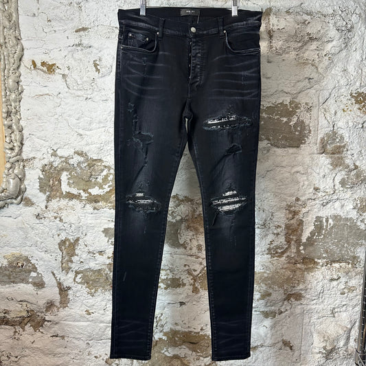 Amiri MX1 Black White Woven Black Denim Jeans Sz 36