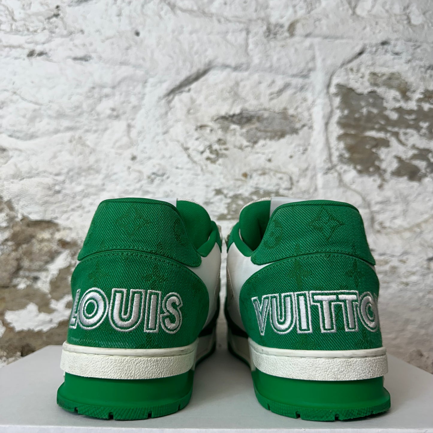 Louis Vuitton Green White Strap Trainer Sneaker Sz 11.5 (10LV) No Box