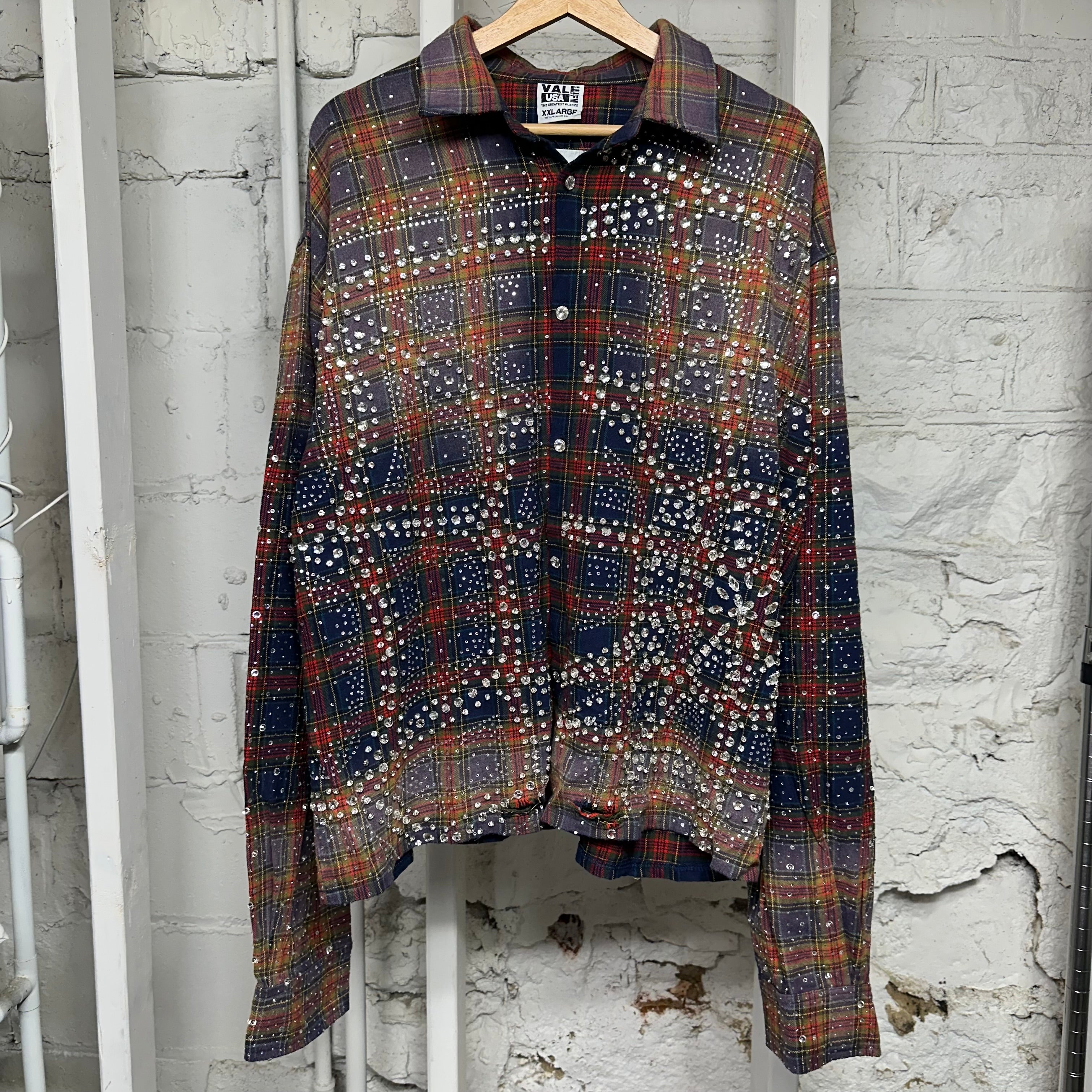 Vale Multicolor Plaid Rhinestone Flannel Sz XXL
