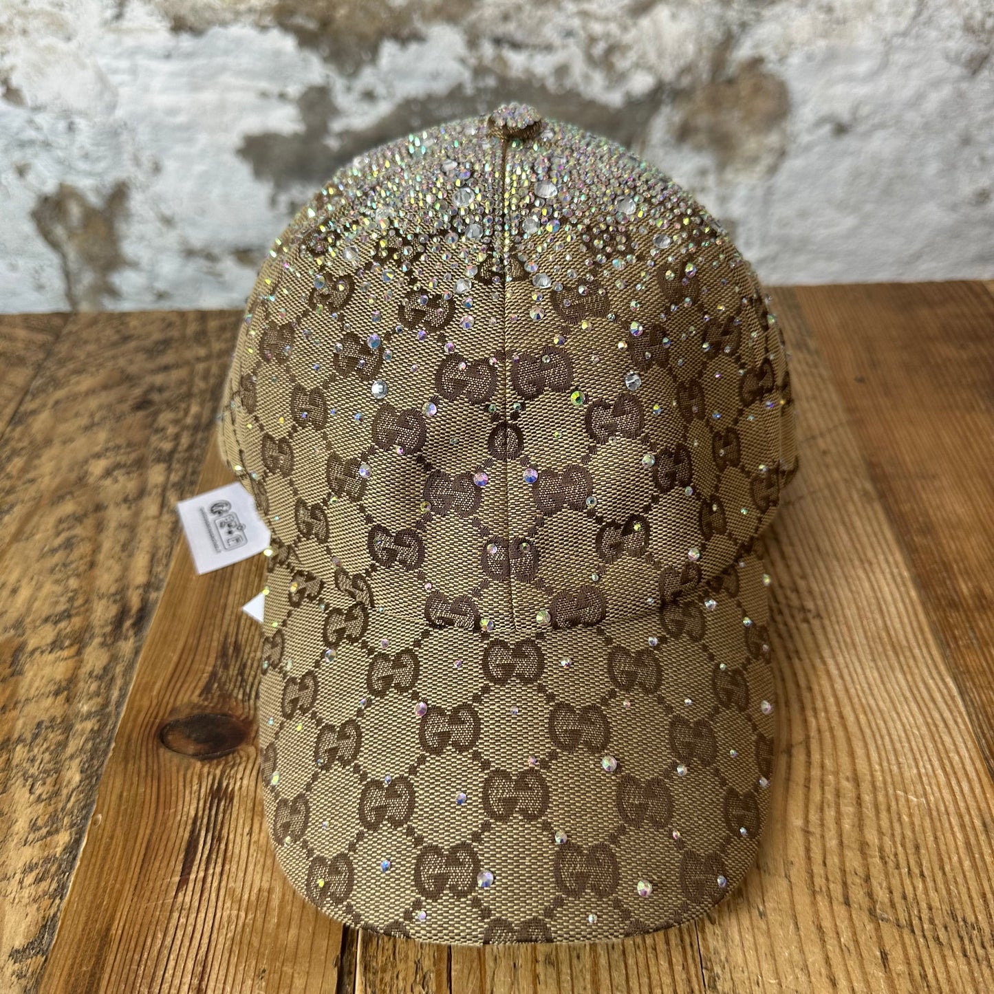 Gucci Beige GG Monogram Crystals Hat Sz M