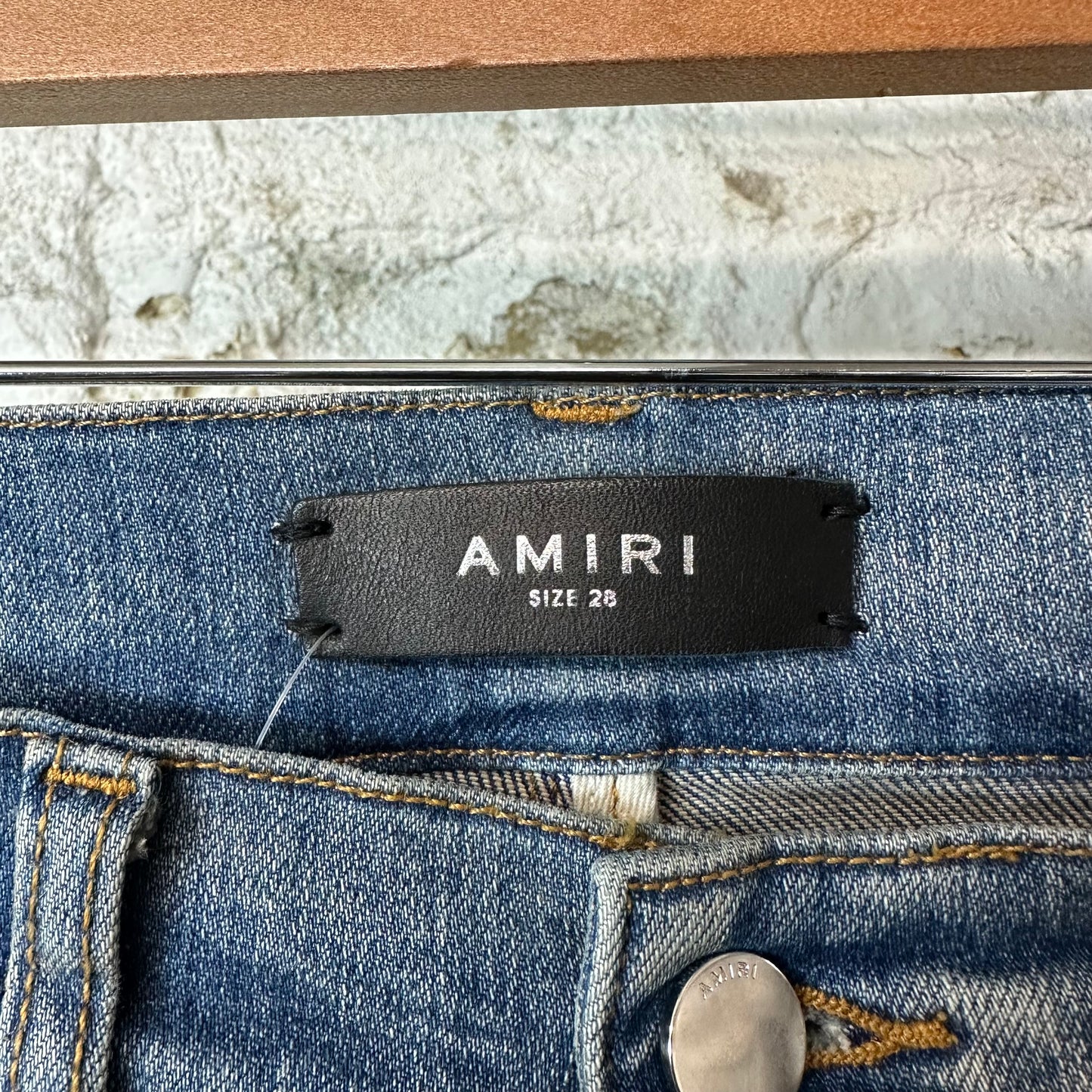 Amiri Distressed Side Spell Blue Denim Jeans Sz 28