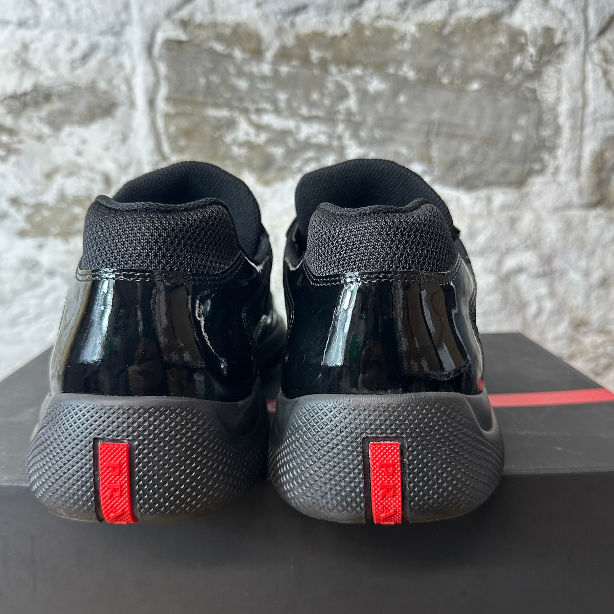 Prada Americas Cup Triple Black Patent Sneaker Sz 12