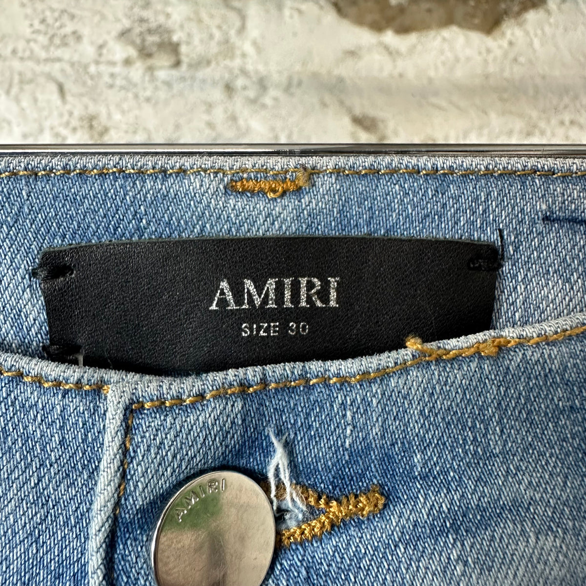 Amiri MX1 Light Denim Patch Blue Denim Jeans Sz 30