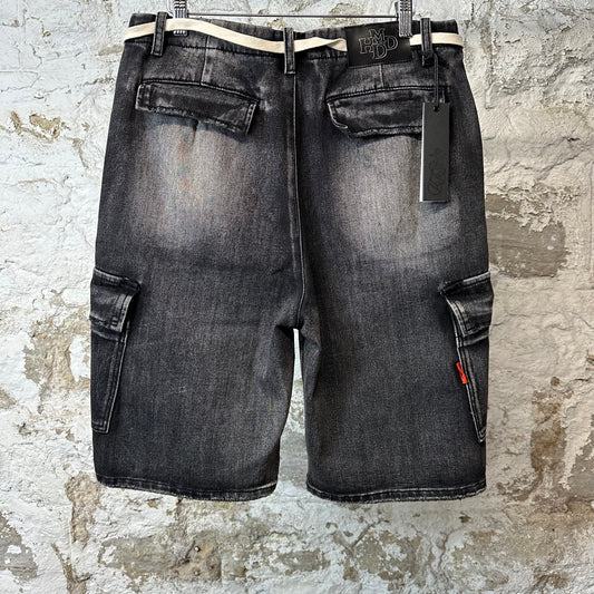 HMDD Colossal Faded Black Cargo Denim Shorts Sz M DS