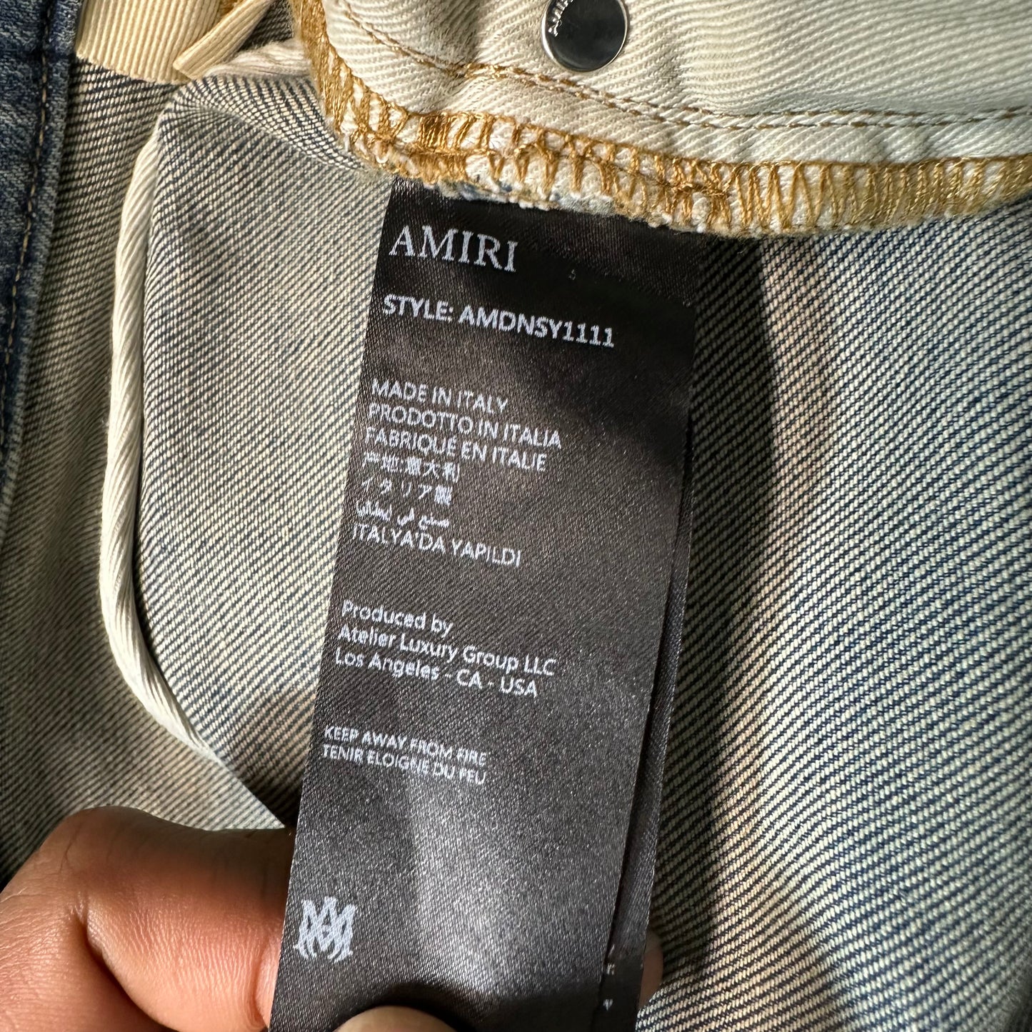 Amiri Green Quad Stitch Blue Denim Jeans Sz 34