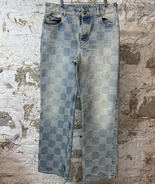 Louis Vuitton 3D Damier Blue Denim Jeans Sz 34