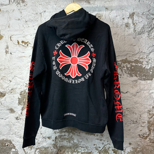 Chrome Hearts Red Cross Pullover Hoodie Black Sz XS (Cracking)