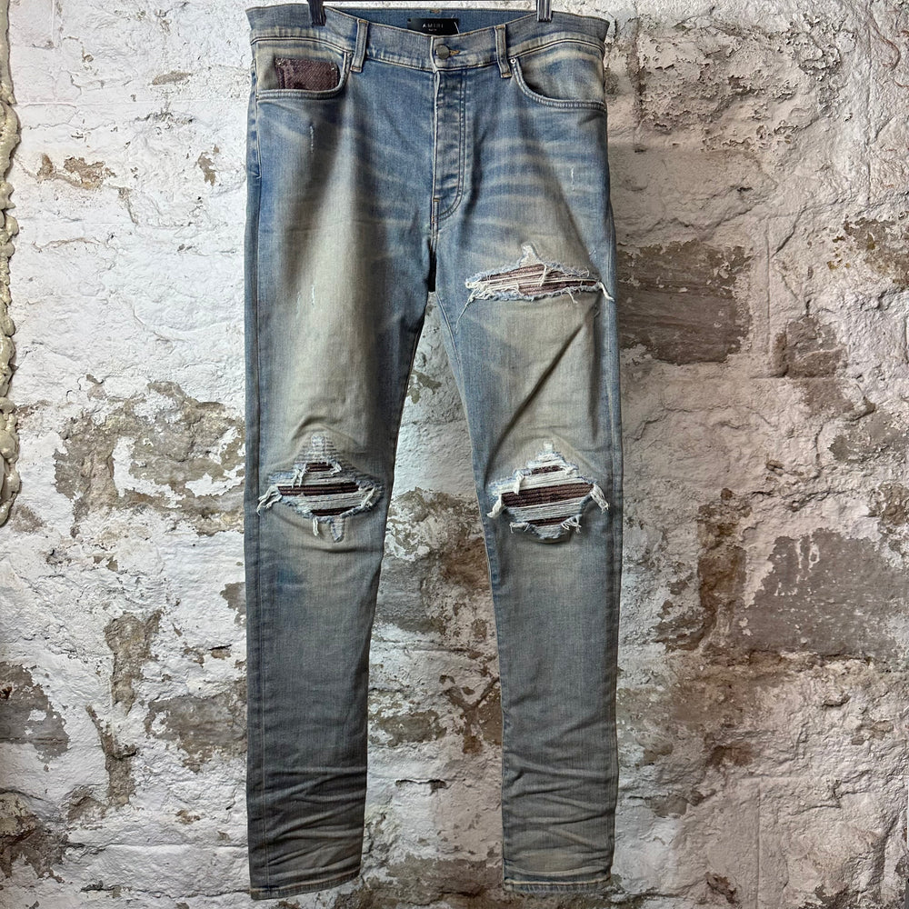 Amiri MX1 Brown Snakeskin Blue Denim Jeans Sz 34