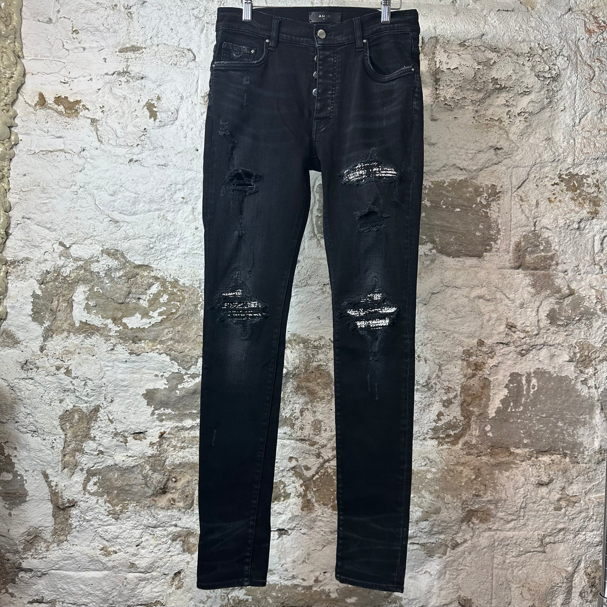 Amiri MX1 Black White Woven Black Denim Jeans Sz 31