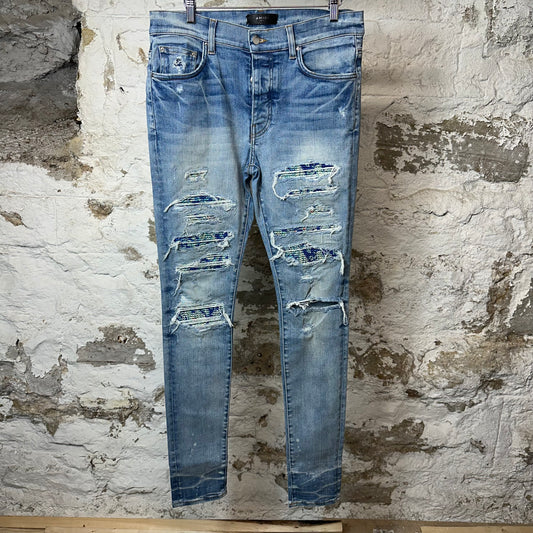 Amiri MX1 Indigo Paisley Blue Denim Jeans Sz 32