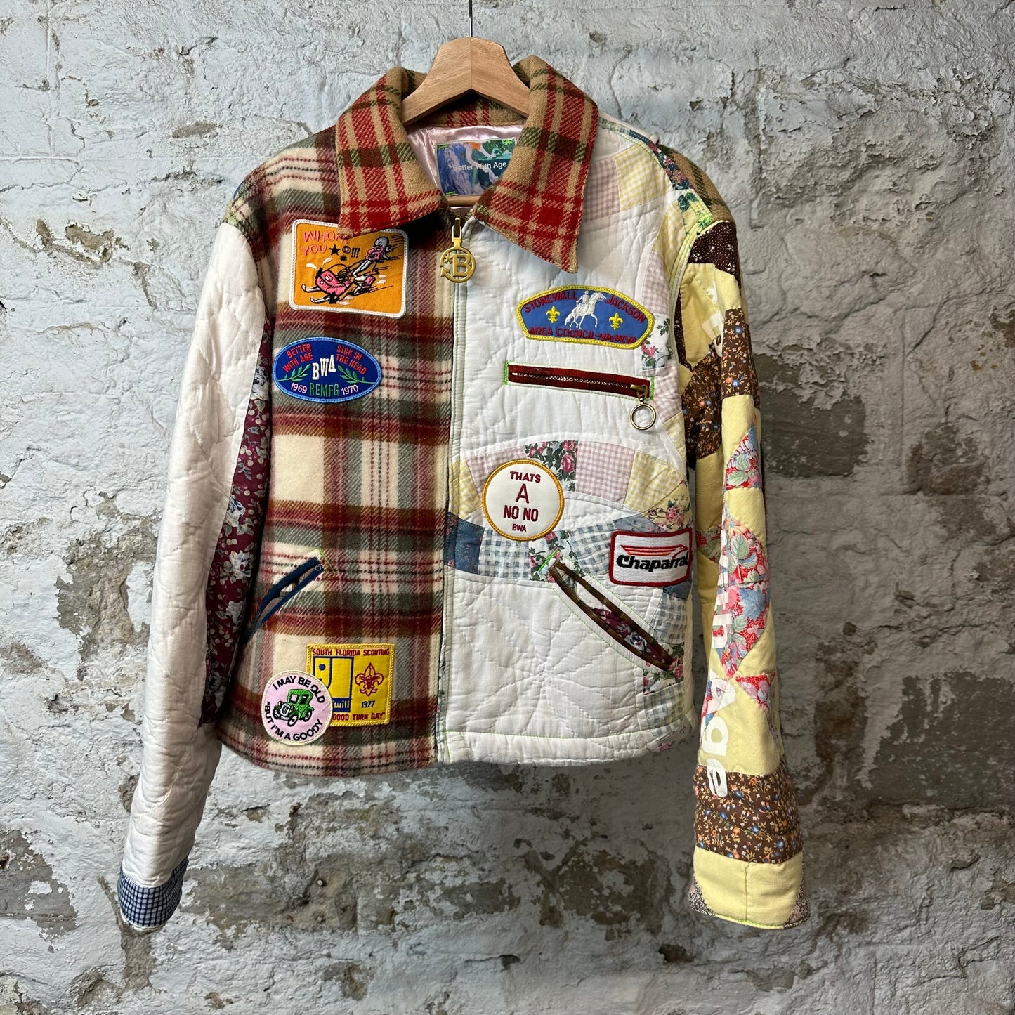 Better With Age Multicolor Patchwork Work Jacket Sz S