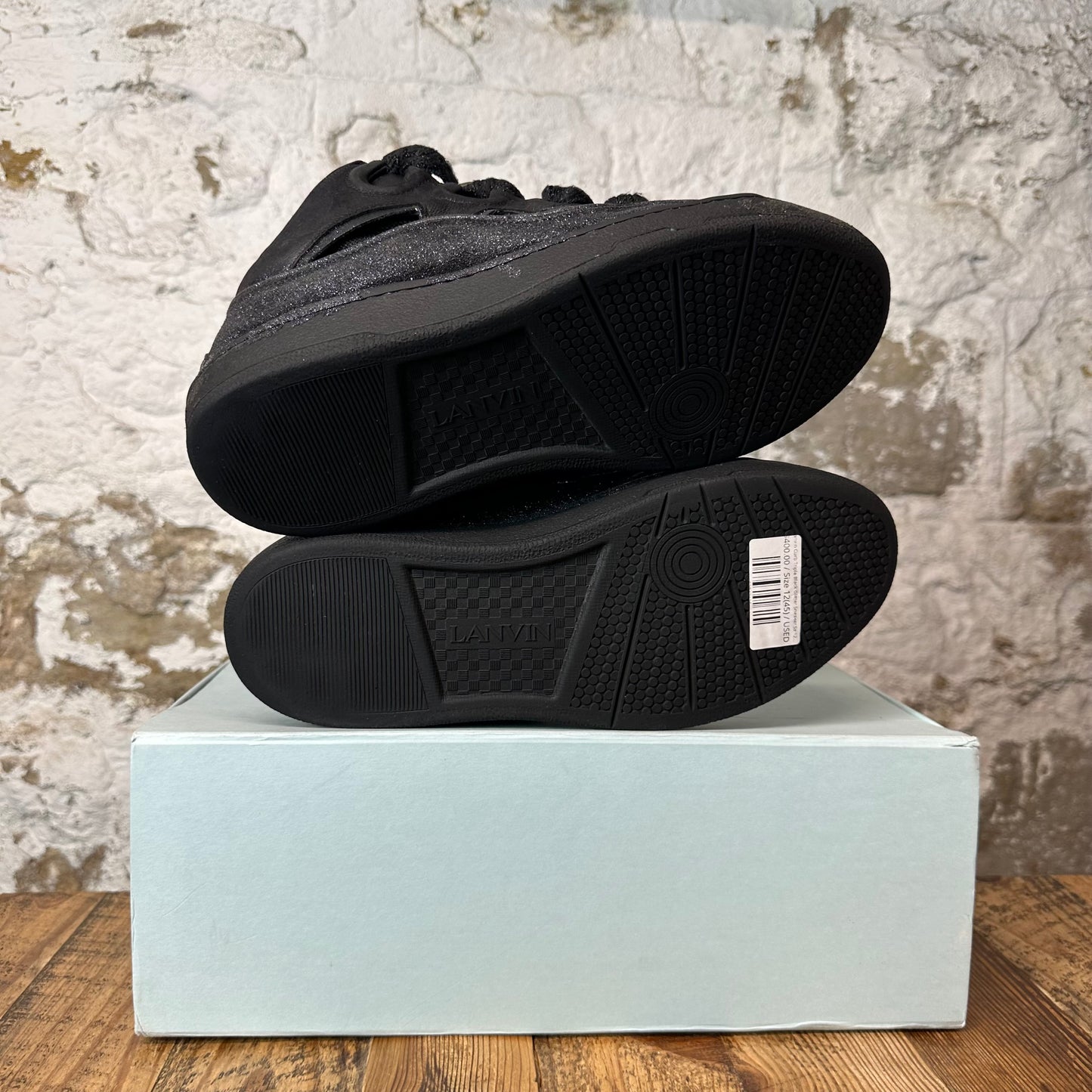 Lanvin Curb Triple Black Glitter Sneaker Sz 12 (45)