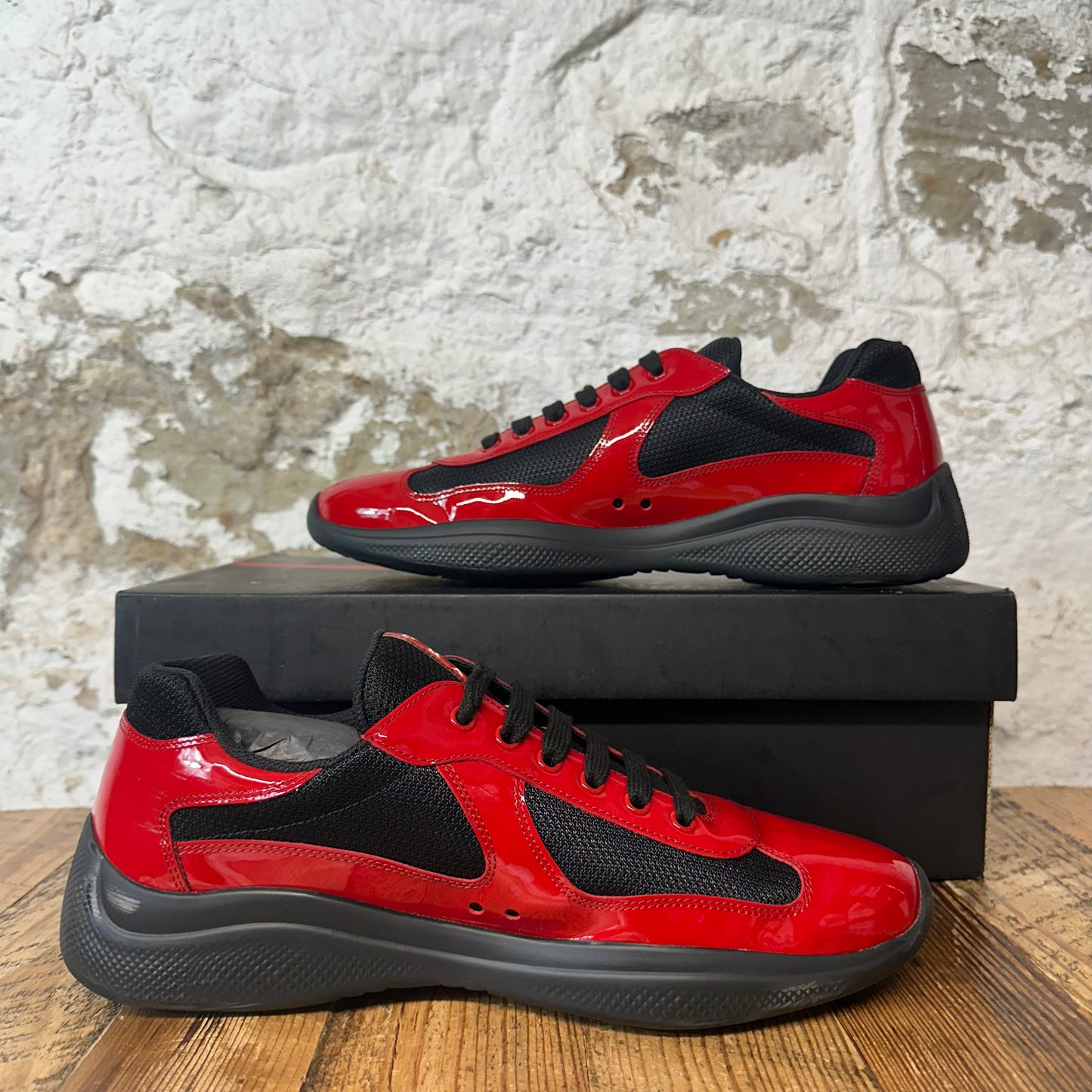 Prada Americas Cup Red Patent Black Sneaker Sz 9