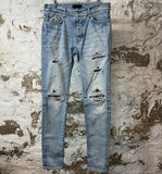 Amiri MX1 Black Paisley Blue Denim Jeans Sz 32