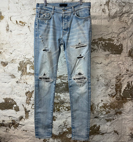 Amiri MX1 Black Paisley Blue Denim Jeans Sz 32