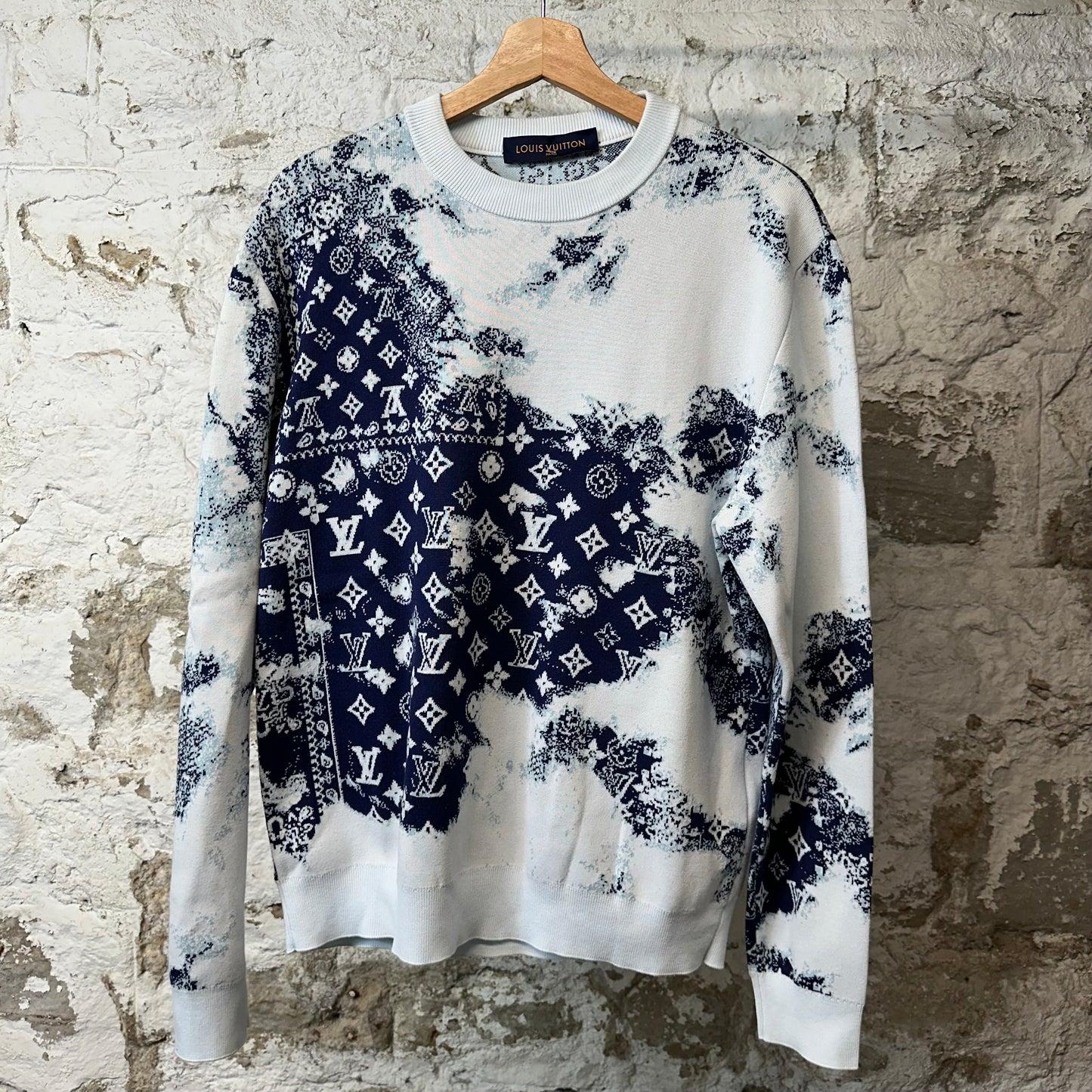 Louis Vuitton Blue Bandana Monogram Sweater White Sz S