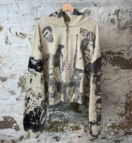 Vale Mural Zip Up Hoodie Beige Sz XL