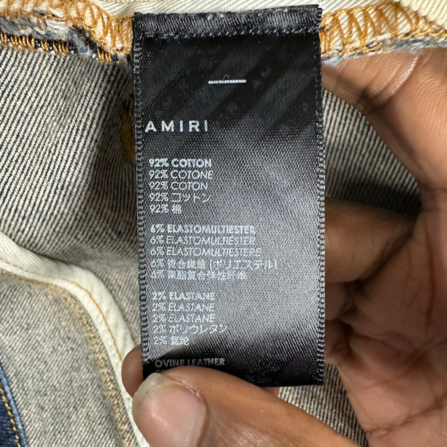 Amiri MX1 Black Leather Dark Blue Denim Jeans Sz 36