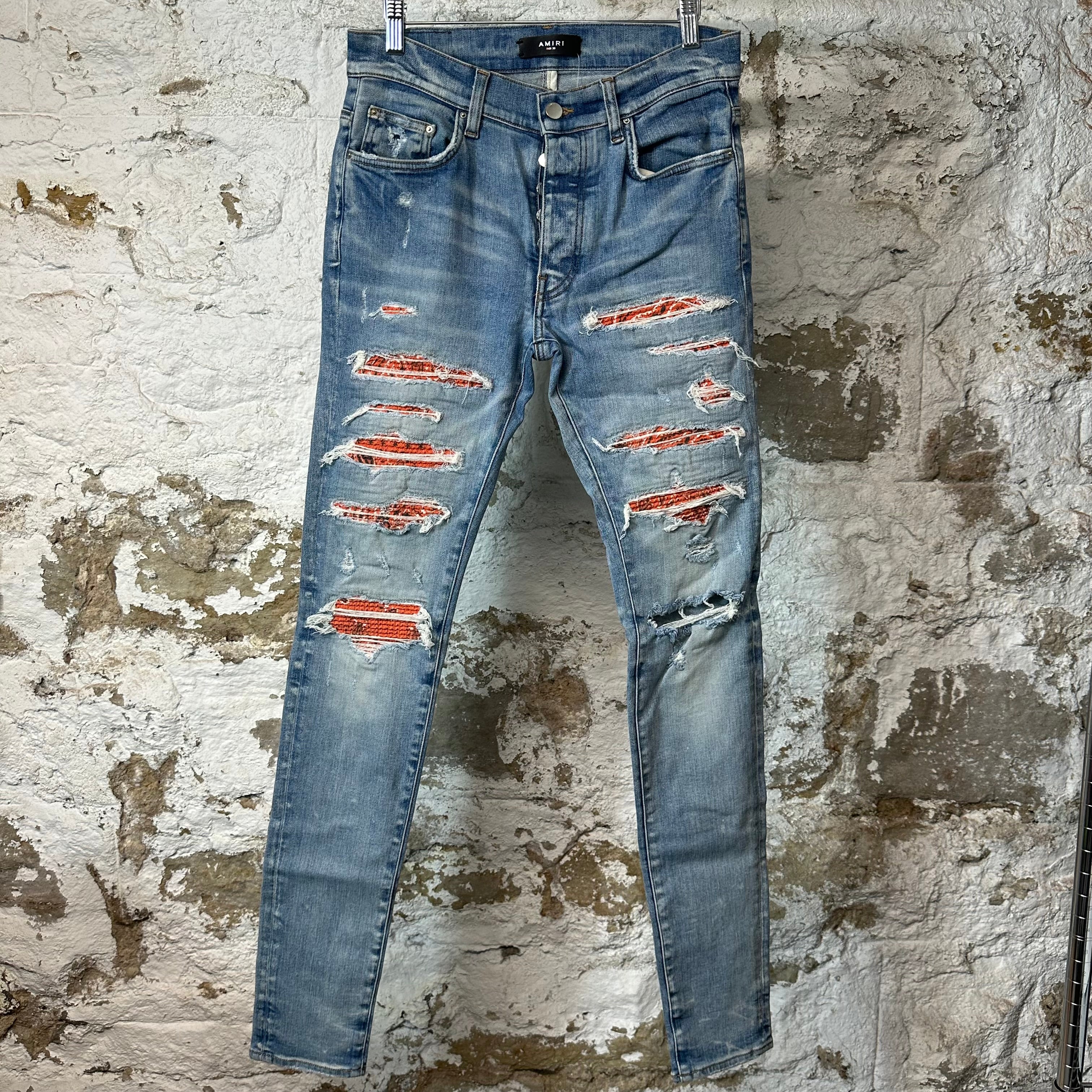 Amiri MX1 Orange Paisley Thrasher Blue Denim Jeans Sz 30